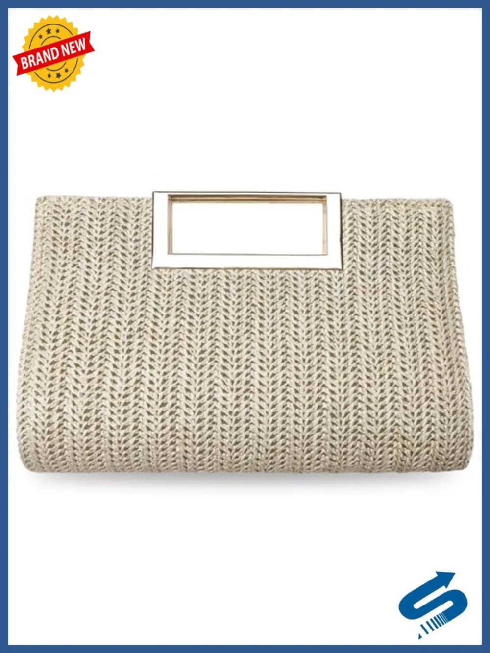 Straw Clutch Purse for Women, Top Handle Evening Handbag with Detachable Chain